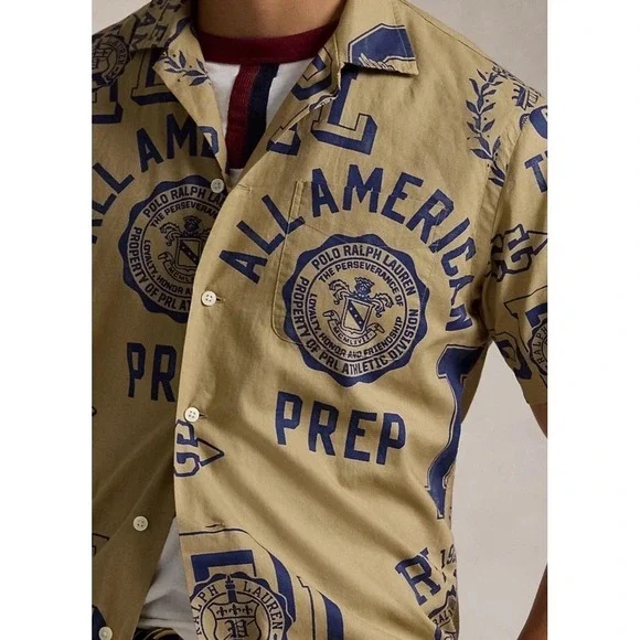 Polo Ralph Lauren Linen Camp Shirt Men's Large Tall American Prep Spellout NWT - Picture 3 of 11